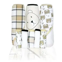 Rose Textiles Baby Bath Towels*- 3 Hooded Towels W/ 5 Washcloths, Bear