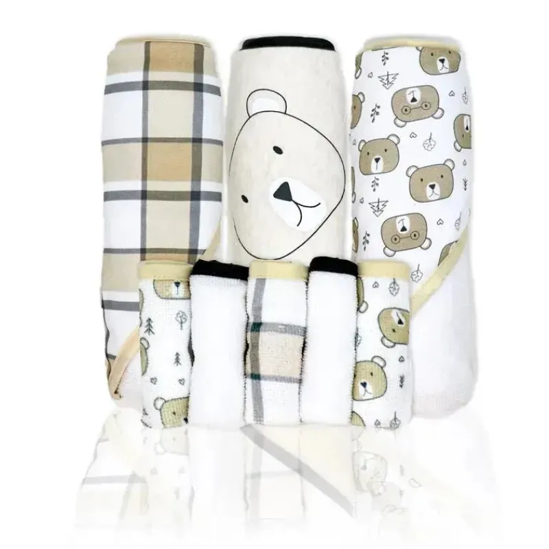 Rose Textiles Baby Bath Towels*- 3 Hooded Towels W/ 5 Washcloths, Bear