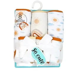 Rose Textiles Baby Bath Towels*- 3 Hooded Towels W/ 5 Washcloths, Peach Rainbows