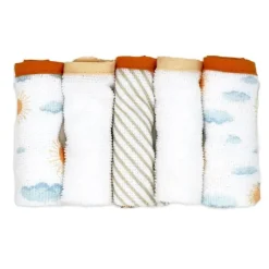 Rose Textiles Baby Bath Towels*- 3 Hooded Towels W/ 5 Washcloths, Peach Rainbows