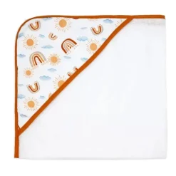 Rose Textiles Baby Bath Towels*- 3 Hooded Towels W/ 5 Washcloths, Peach Rainbows