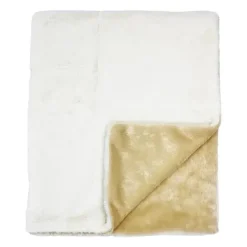 Rose Textiles Blankets & Quilts*- 2 Layer Faux Fur Plush Blanket,- Ivory/Tan