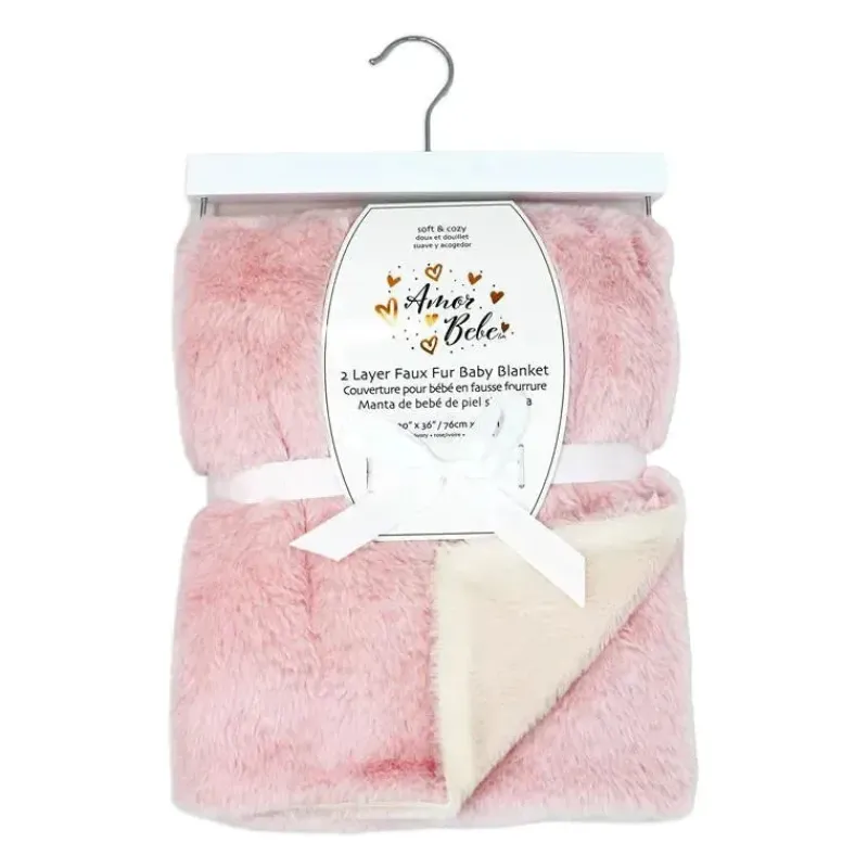 Rose Textiles Blankets & Quilts*- 2 Layer Faux Fur Plush Blanket, Pink