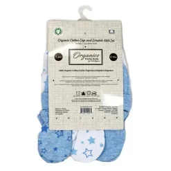 Rose Textiles Baby Hats*- 100% Organic Cotton 5 Pack - Hat & Mitt Set, Blue Star