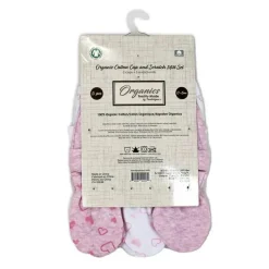Rose Textiles Baby Hats*- 100% Organic Cotton 5 Pack - Hat & Mitt Set, Pink Heart