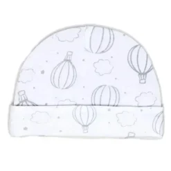 Rose Textiles Baby Hats*- 100% Organic Cotton 5 Pack - Hat & Mitt Set, Grey Hot Air Balloon