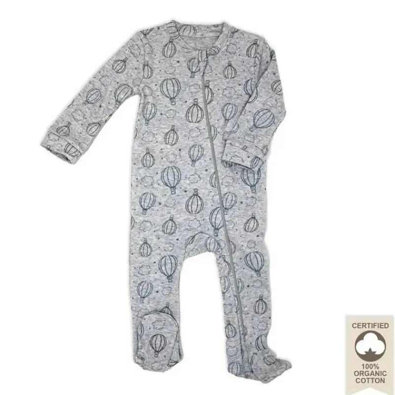 Rose Textiles Baby Sleepwear*- 100% Organic Heather Hot Air Balloon Sleeper, Grey