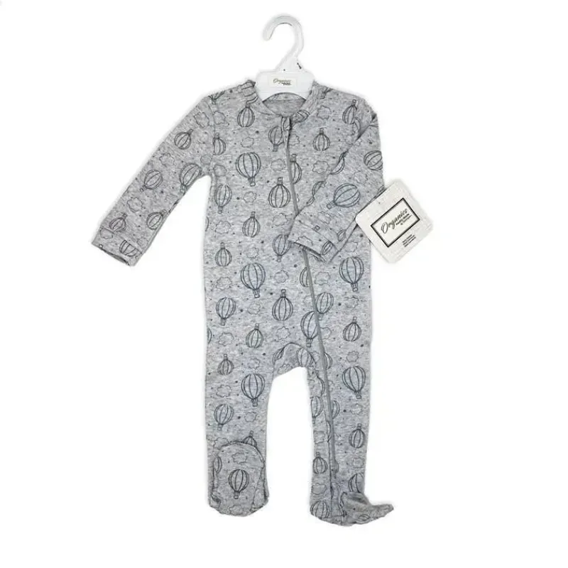 Rose Textiles Baby Sleepwear*- 100% Organic Heather Hot Air Balloon Sleeper, Grey