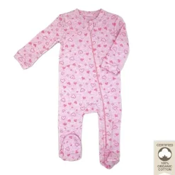 Rose Textiles Baby Sleepwear*- 100% Organic Heather Heart Sleeper, Pink