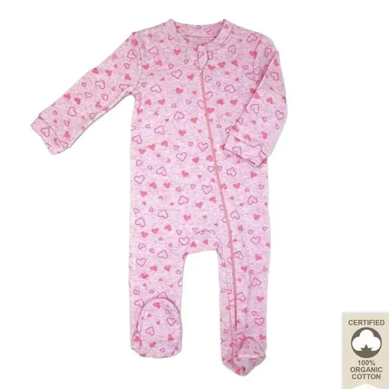 Rose Textiles Baby Sleepwear*- 100% Organic Heather Heart Sleeper, Pink