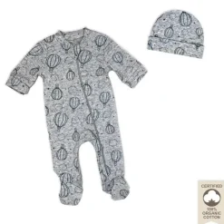 Rose Textiles Baby Sleepwear*- 100% Organic Heather Hot Air Balloon Sleeper + Hat, Grey