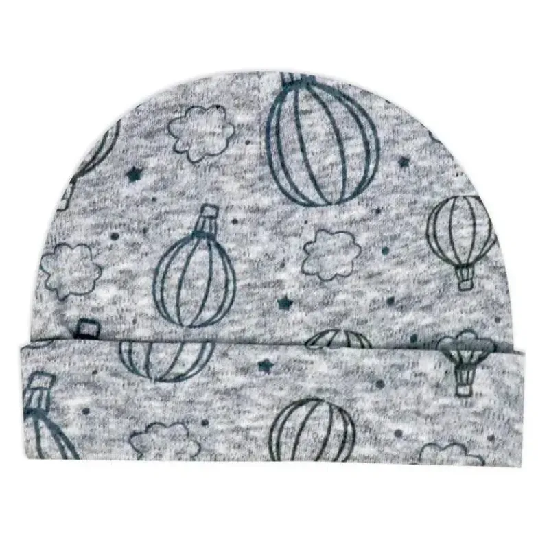 Rose Textiles Baby Sleepwear*- 100% Organic Heather Hot Air Balloon Sleeper + Hat, Grey