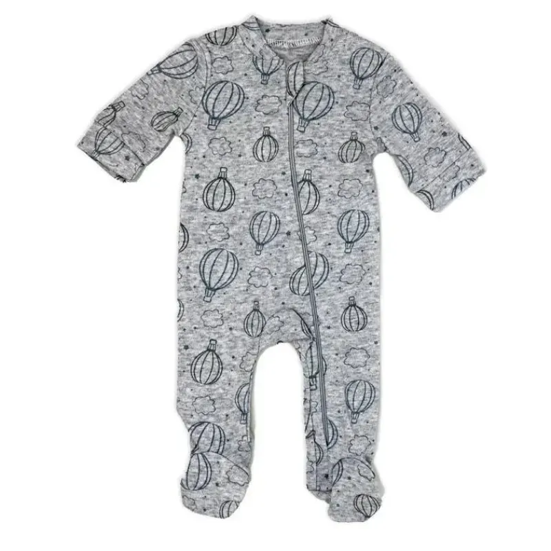 Rose Textiles Baby Sleepwear*- 100% Organic Heather Hot Air Balloon Sleeper + Hat, Grey