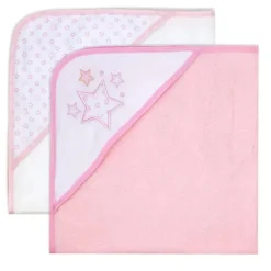 Rose Textiles Baby Bath Towels*- 2 Pack Hooded Towel Set, Pink Stars