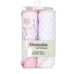 Rose Textiles Baby Bath Towels*- 2 Pack Hooded Towel Set, Pink Stars