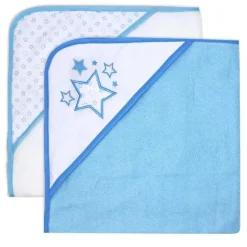 Rose Textiles Baby Bath Towels*- 2 Pack Hooded Towel Set, Blue Stars