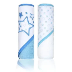 Rose Textiles Baby Bath Towels*- 2 Pack Hooded Towel Set, Blue Stars