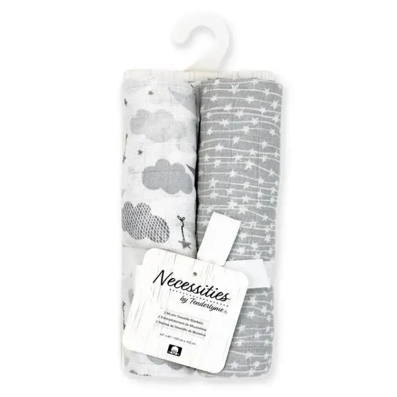 Rose Textiles Blankets & Quilts*- 2 Pack Muslin Swaddle Blankets, Grey Sweet Dream
