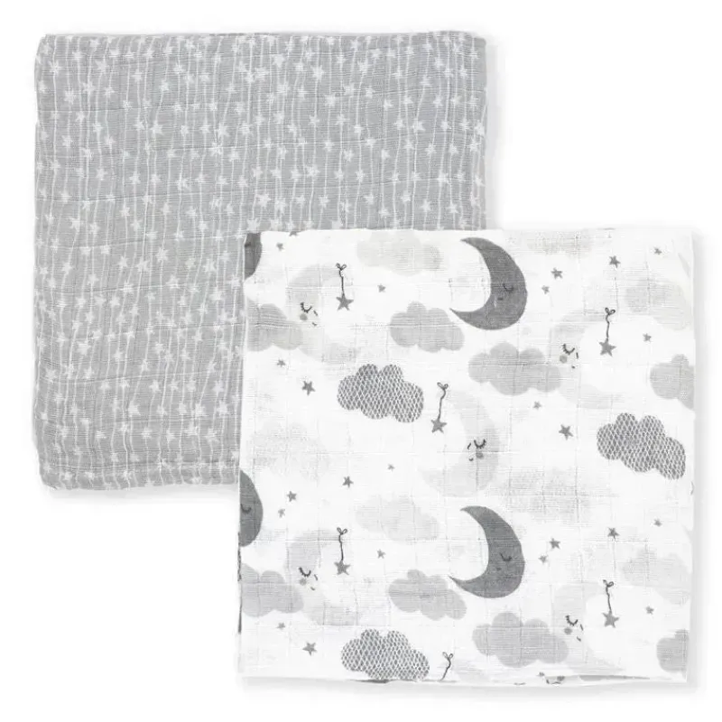 Rose Textiles Blankets & Quilts*- 2 Pack Muslin Swaddle Blankets, Grey Sweet Dream
