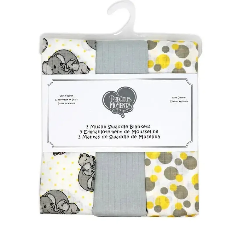 Rose Textiles Blankets & Quilts*- 3 Pack Muslin Swaddle Blanket, Elephant Yellow