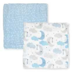 Rose Textiles Blankets & Quilts*- 2 Pack Muslin Swaddle Blankets, Blue Sweet Dream
