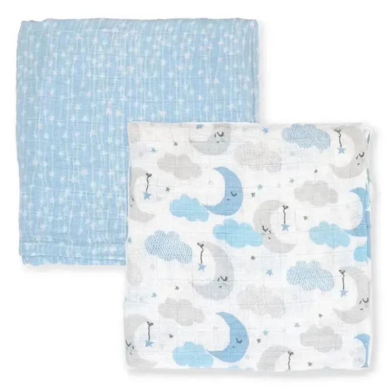 Rose Textiles Blankets & Quilts*- 2 Pack Muslin Swaddle Blankets, Blue Sweet Dream