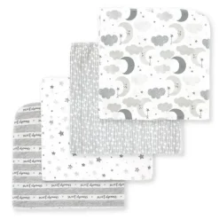 Rose Textiles Blankets & Quilts*- 4 Pack Receiving Blanket, Grey Sweet Dreams