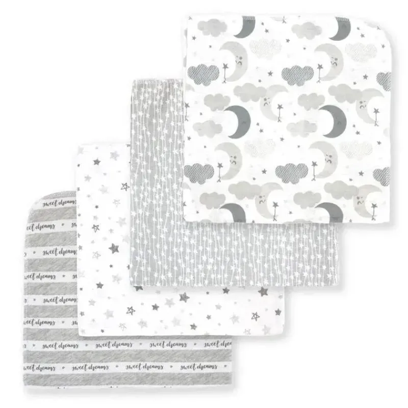 Rose Textiles Blankets & Quilts*- 4 Pack Receiving Blanket, Grey Sweet Dreams