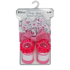 Rose Textiles Baby Hair Accessories*- 3 Pc Socks And Bowties Set, Pink Love