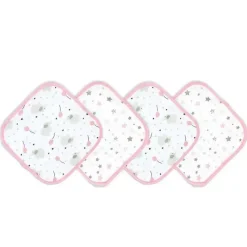 Rose Textiles Baby Washcloths*- 4 Pc Washcloth Set- Pink Elephant & Balloon