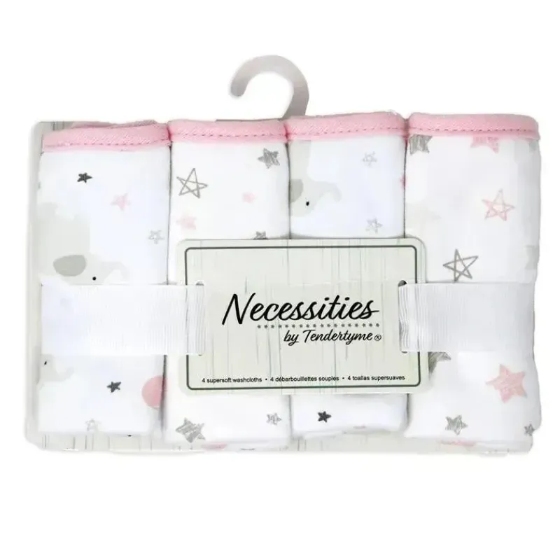 Rose Textiles Baby Washcloths*- 4 Pc Washcloth Set- Pink Elephant & Balloon