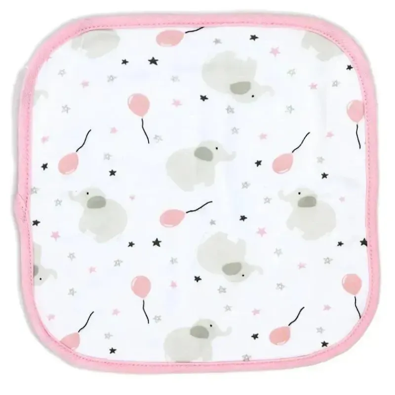 Rose Textiles Baby Washcloths*- 4 Pc Washcloth Set- Pink Elephant & Balloon