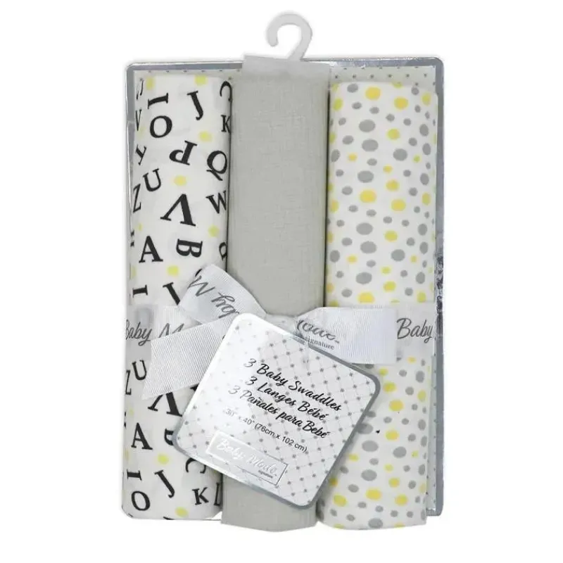 Rose Textiles Swaddles & Wearable Blankets*- 3 Pk Knit Swaddles, Grey Abc's