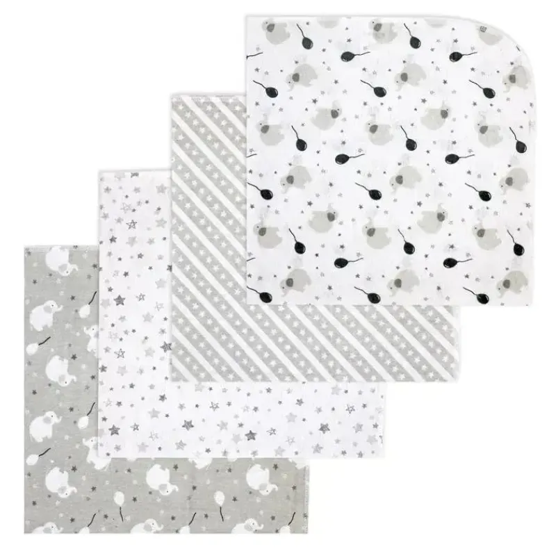 Rose Textiles Blankets & Quilts*- 4 Pk Receiving Blanket, Grey Elephant & Balloon