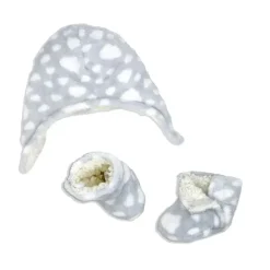 Rose Textiles Baby Hats*- Baby All Over Print Plush Hat & Bootie Set, Grey