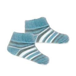 Rose Textiles Baby Hats*- Baby Boy Blue Striped Knit Hat & Bootie Set