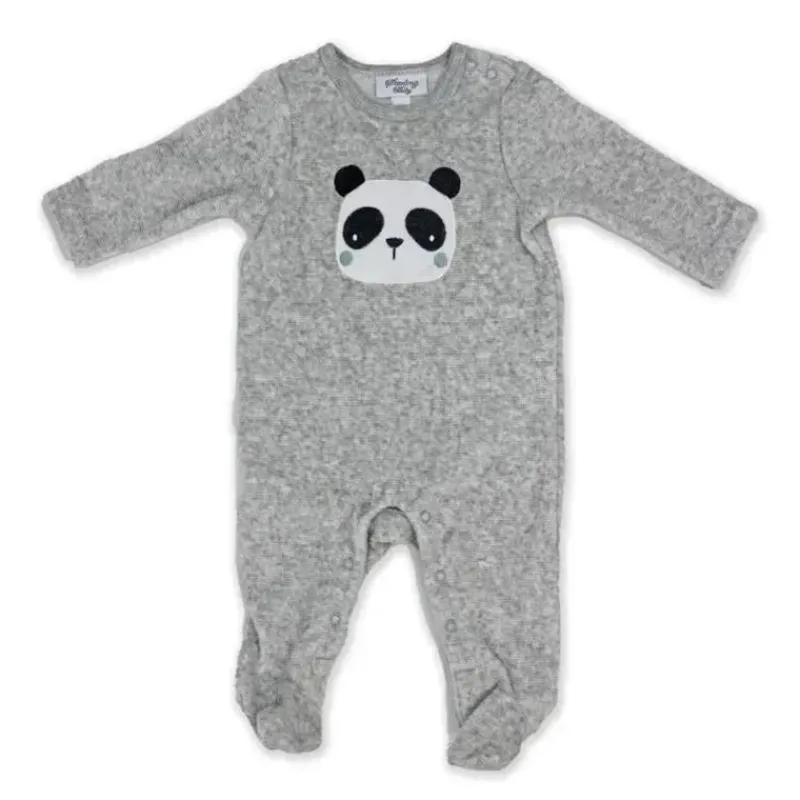 Rose Textiles Baby Sets*- Baby Boy Ribbed Velour Coverall, Panda