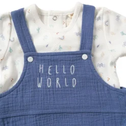 Rose Textiles Baby Sets*- Baby Boy’s Organic Dungaree Set, Hello World