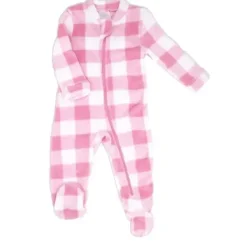 Rose Textiles Baby Sleepwear*- Baby Girl Pink Buffalo Plush Sleepers
