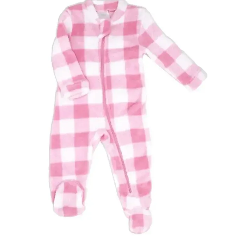 Rose Textiles Baby Sleepwear*- Baby Girl Pink Buffalo Plush Sleepers