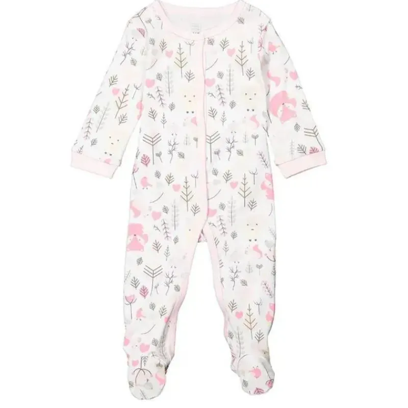 Rose Textiles Baby Sets*- Baby Girl Interlock Coverall, Fox Woodland