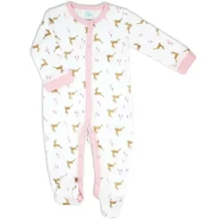 Rose Textiles Baby Sleepwear*- Baby Girl Holiday Snap Sleepers, Golden Deer