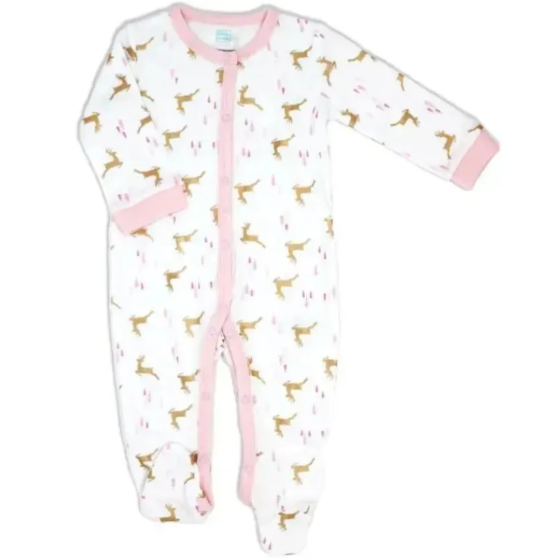 Rose Textiles Baby Sleepwear*- Baby Girl Holiday Snap Sleepers, Golden Deer
