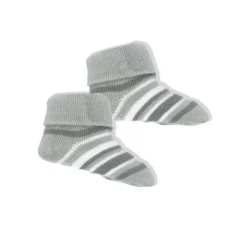 Rose Textiles Baby Hats*- Baby Grey Striped Knit Hat & Bootie Set