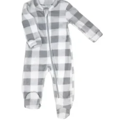 Rose Textiles Baby Sleepwear*- Baby Neutral Grey Buffalo Plush Sleepers