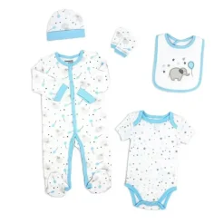 Rose Textiles Clothing Gift Set|Baby Sets*- Balloon Elephant 5 Piece Set, Blue