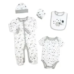 Rose Textiles Clothing Gift Set|Baby Sets*- Balloon Elephant 5 Piece Set, Grey