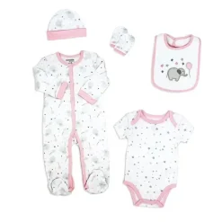 Rose Textiles Clothing Gift Set|Baby Sets*- Balloon Elephant 5 Piece Set, Pink