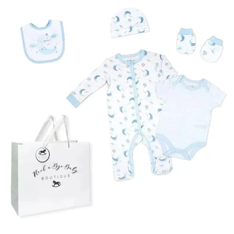 Rose Textiles Clothing Gift Set|Baby Sets*- Boys 5 Piece Mesh Bag Set, Moon