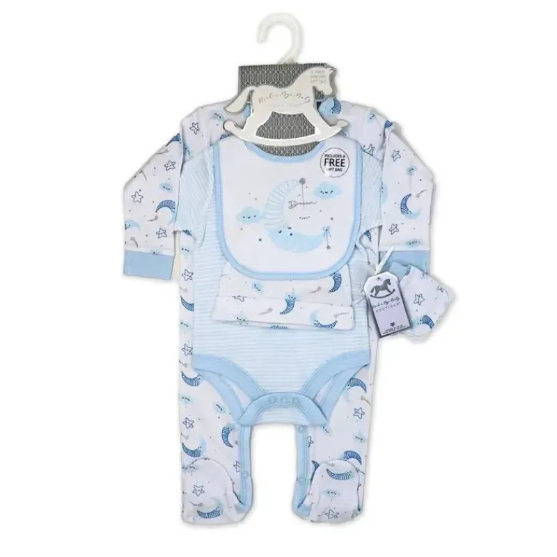 Rose Textiles Clothing Gift Set|Baby Sets*- Boys 5 Piece Mesh Bag Set, Moon